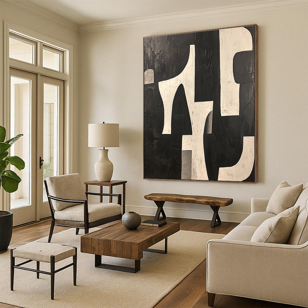 Black and White Abstract Forms Abstract Painting with Bold Contrast WINK243