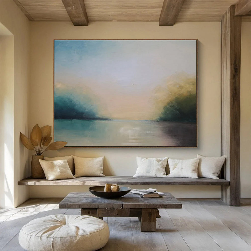 Misty River at Dusk Abstract Painting for Serene Retreats YHT014