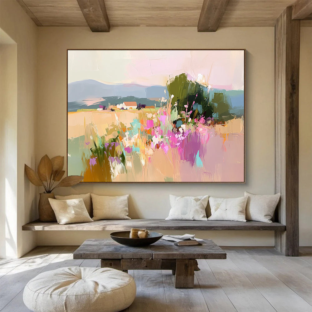 Colorful Rural Landscape Abstract Painting with Vivid Hues ABS263
