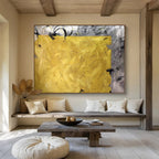 Bold Yellow Block Abstract Painting for High - Energy Spaces YHT153