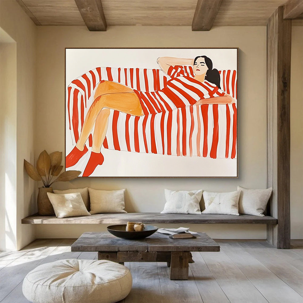 Figure on Striped Sofa in Red and White ABS089