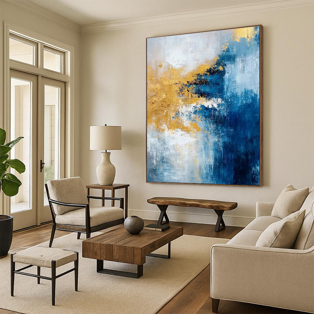 Blue and Gold Abstract Painting for Luxury Hotel Lobbies HENG062