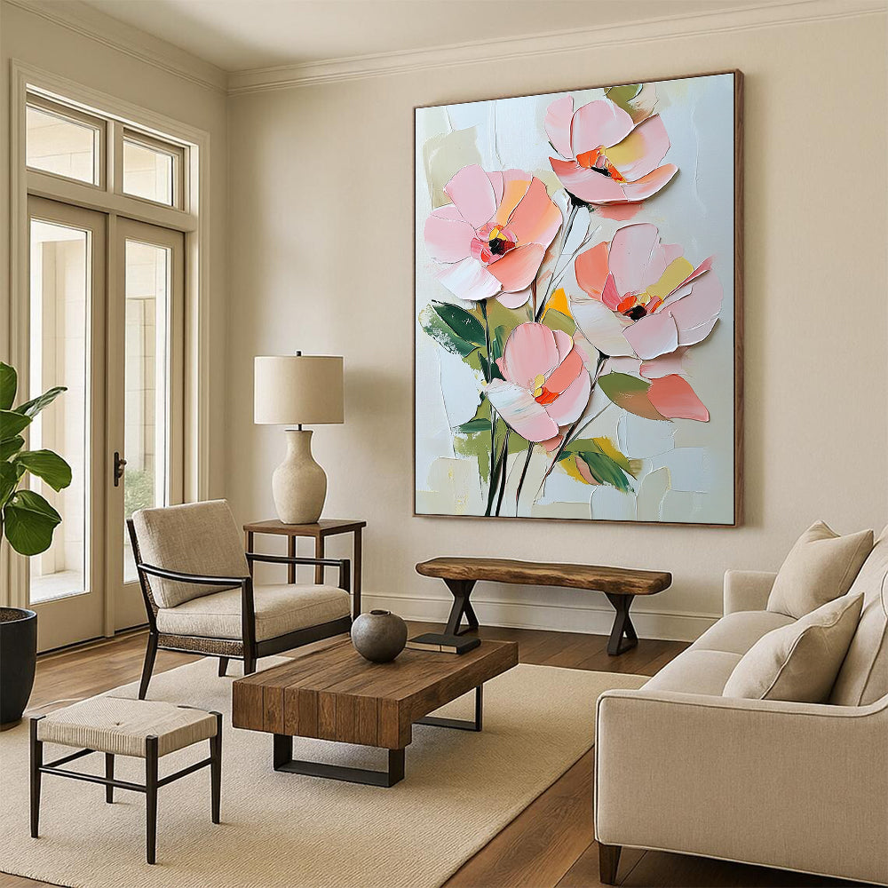 3D Pink Flower Bouquet Textured Abstract Painting for Elegant Spaces GAB1457