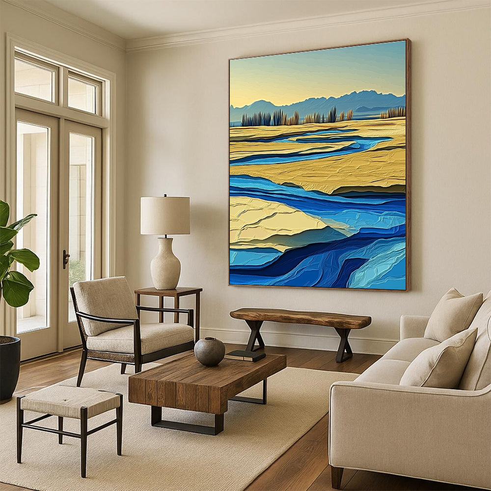 River in Desert Colorful Abstract Painting for Eclectic Spaces GAB1485
