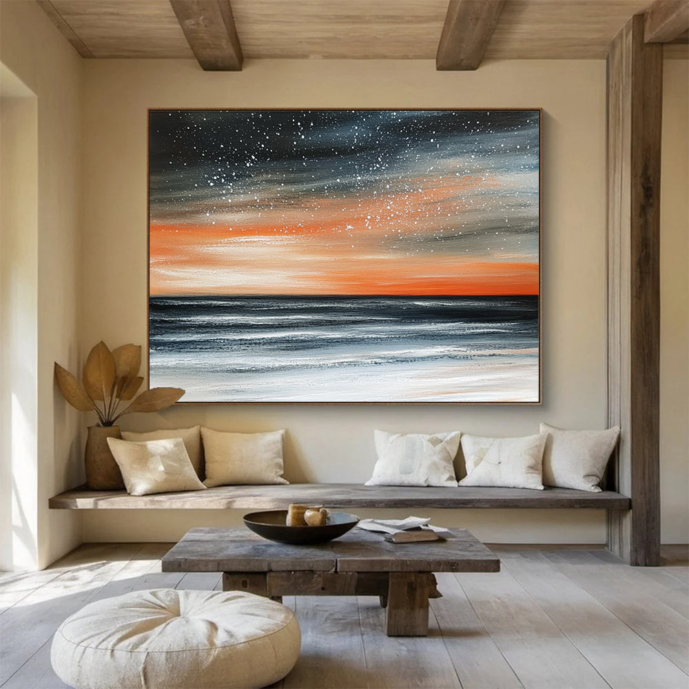 Starry Sea Sunset Abstract Painting with Contrasting Colors ABS289