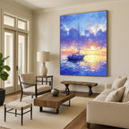 Sailboat at Sunset Romantic Coastal Abstract Painting GAB0330
