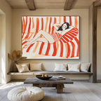 Relaxed Woman on Stripes: Carefree Summer Vibes Abstract Painting ABS164
