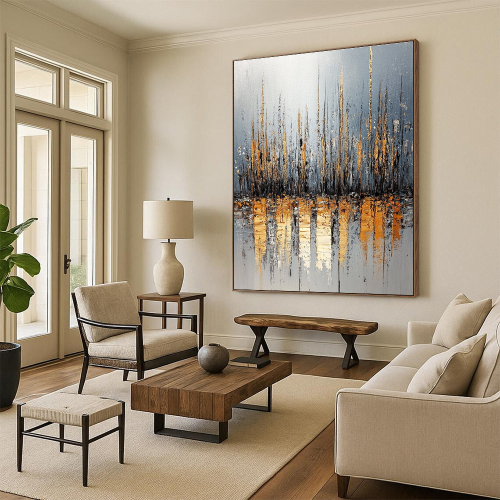 Golden Cityscape Abstract Painting for Luxurious Home Offices GAB0791
