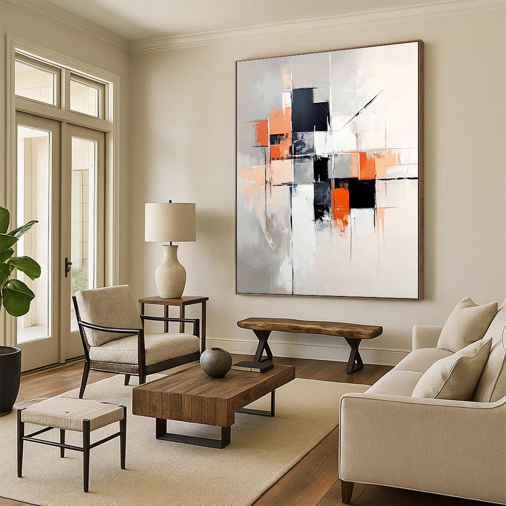 Gray - Orange Abstract Painting with Dynamic Composition WINK858