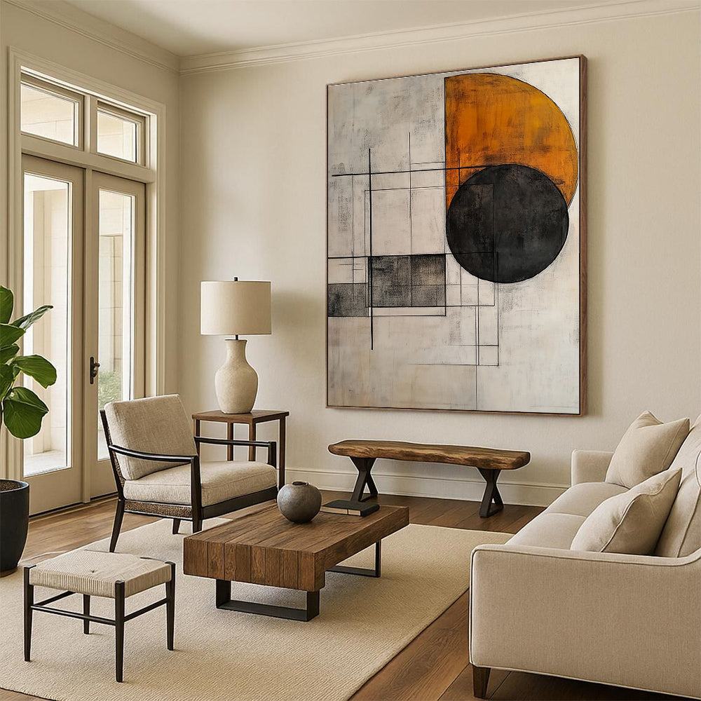 Minimalist Geometric Shapes Abstract Painting with Warm Tones GAB0683