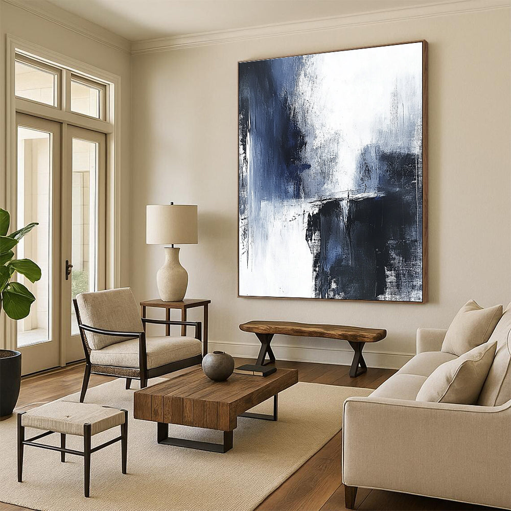 Blue Black White Abstract Painting with Moody Mystery WINK557