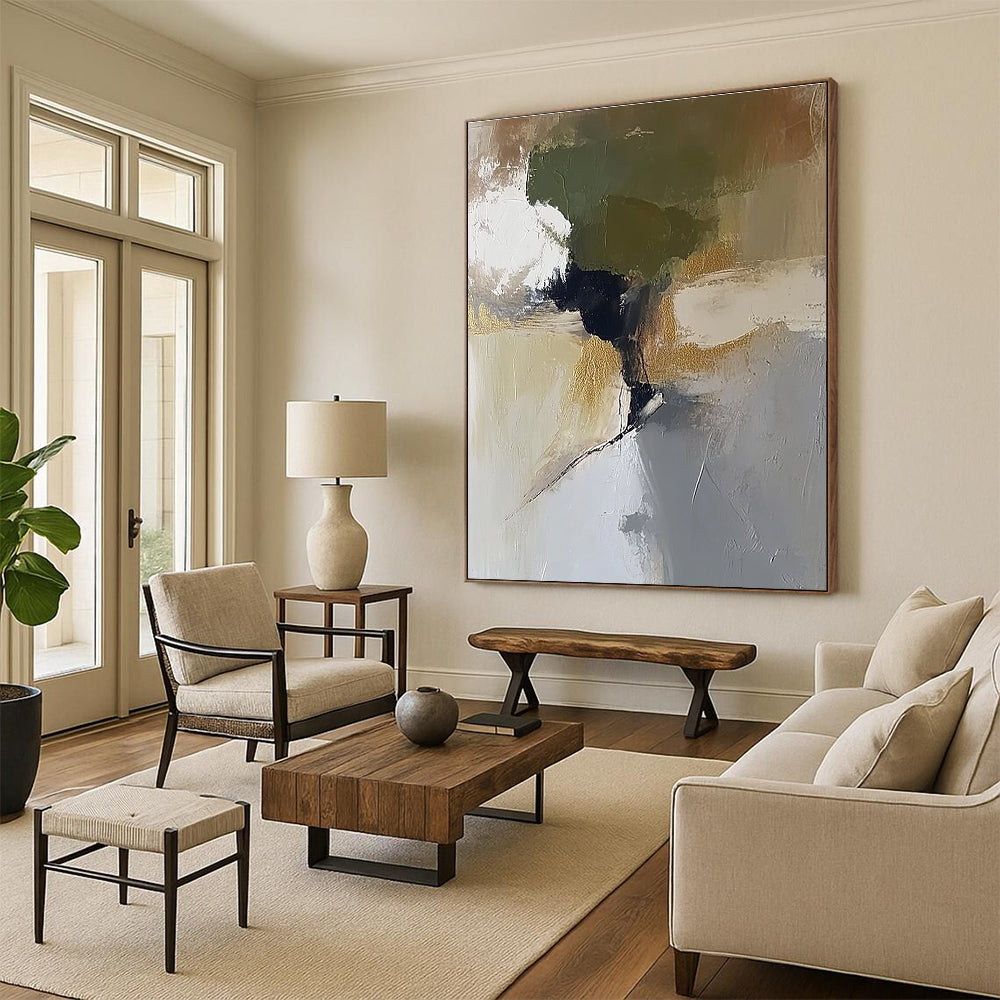 Green - Gold Abstract Fusion Painting with Subtle Elegance WINK434