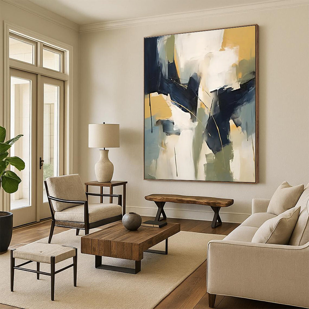 Blue - Yellow - Green Abstract Painting for Nature - Themed Cafes HENG123