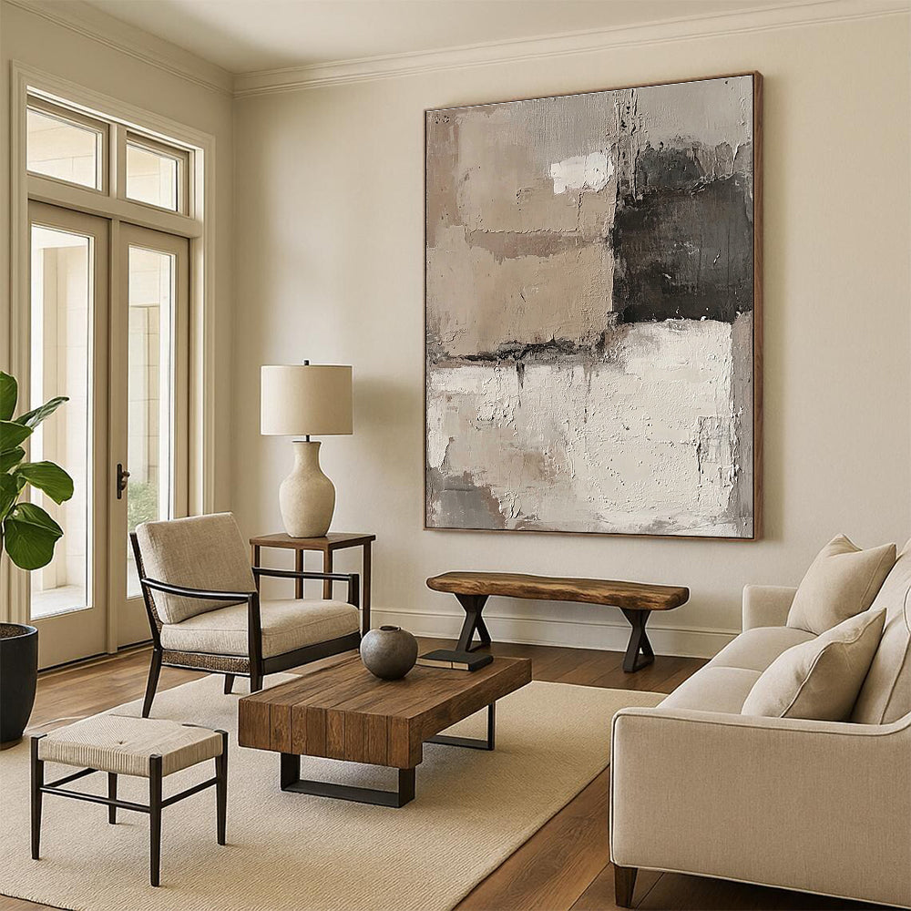 Beige Gray Black Abstract Painting with Subtle Nuance WINK453