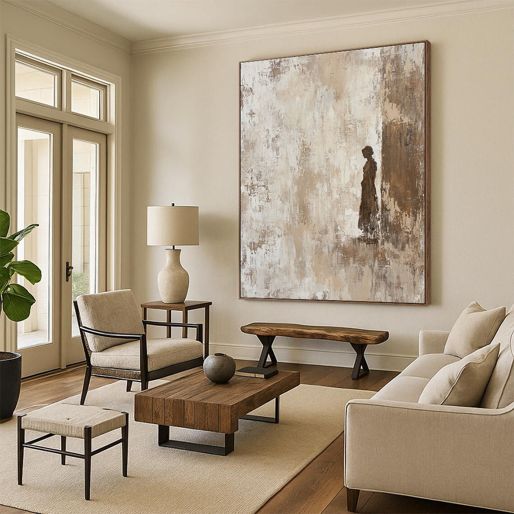 Solitary Figure Silhouette Abstract Painting in Neutral Tones GAB0022