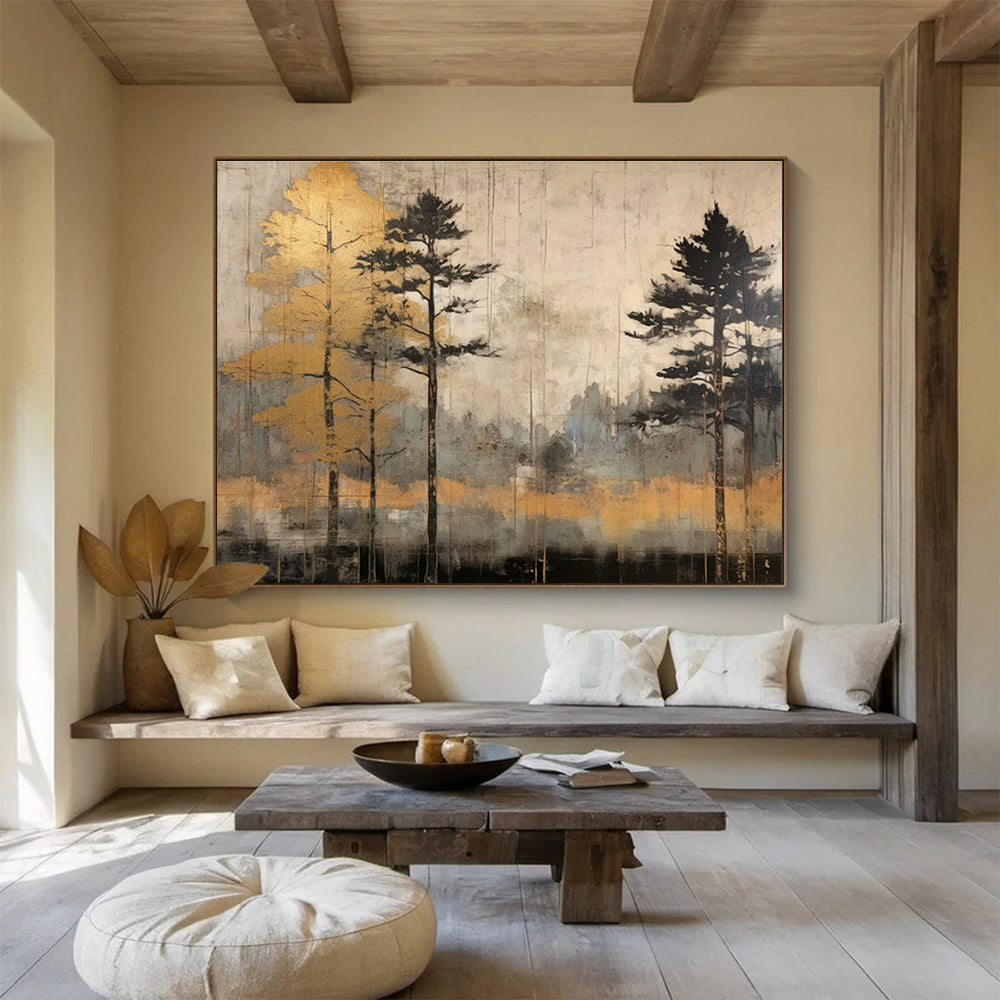 Forest with Gold Trees Abstract Painting for Nature - Inspired Retreats YHT105