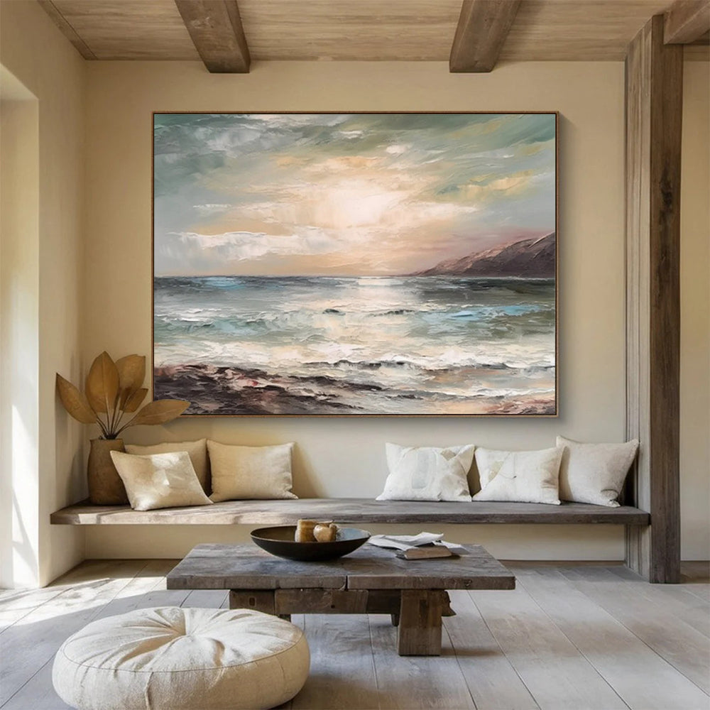 Coastal Sunset Abstract Painting for Beachfront Condo Living Areas YHT316