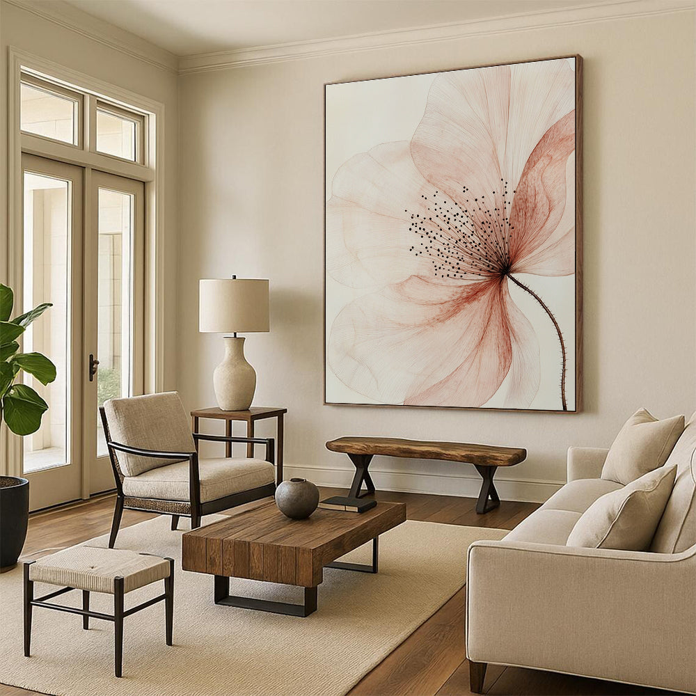 Delicate Pink Flower Sketch Abstract Painting with Fine Details GAB0073