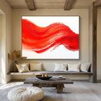 Red Wavy Line on White Abstract Painting with Bold Simplicity ABS606