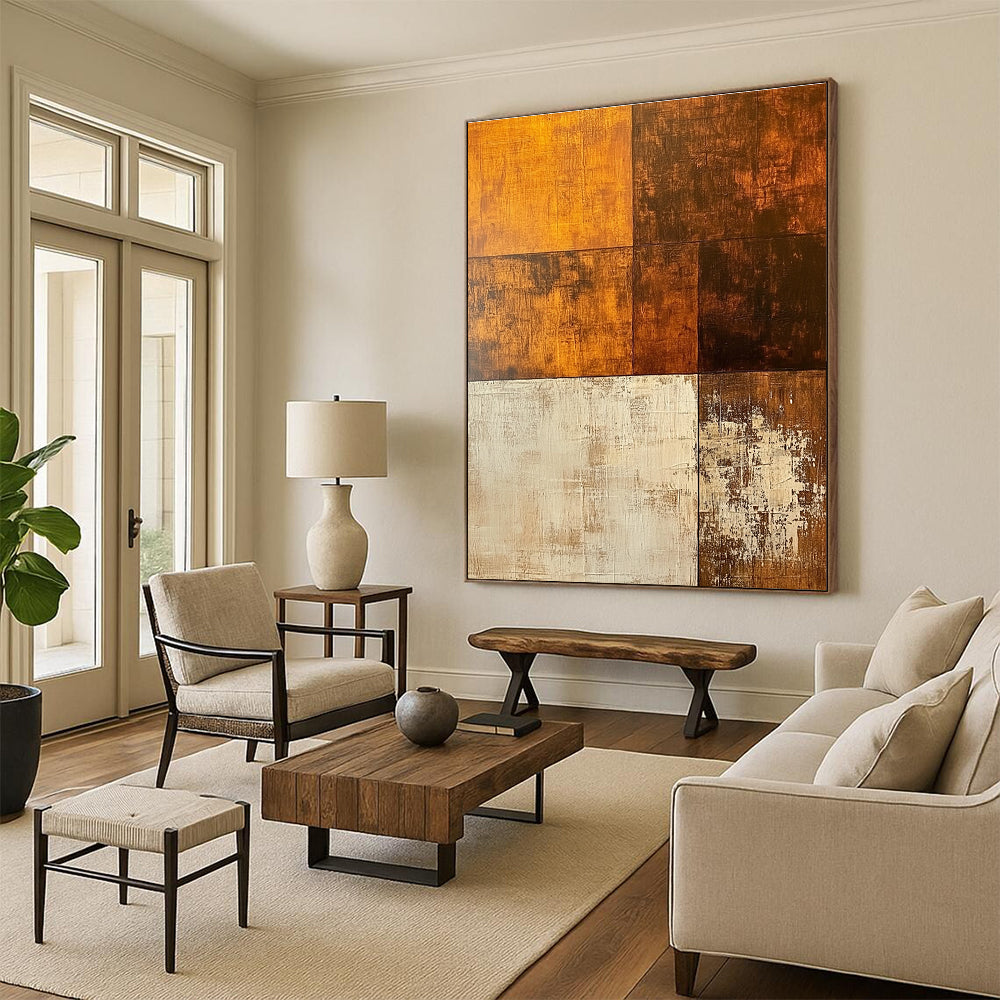 Warm - Toned Geometric Collage Abstract Painting with Rustic Sophistication WINK210