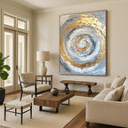 Gold Silver Spiral Abstract Painting with Textured Movement WINK622