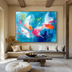 Koi Fish in Blue Abstract Painting with Energetic, Aquatic Beauty ABS466