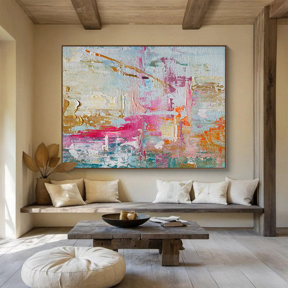 Pastel and Gold Abstract Splashes Painting for Feminine - Inspired Boutiques YHT329