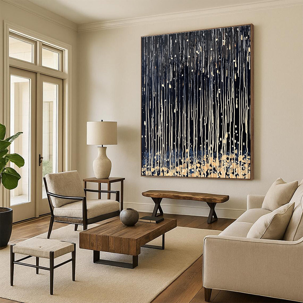 Dripping Black and White Dynamic Texture Abstract Painting GAB0276