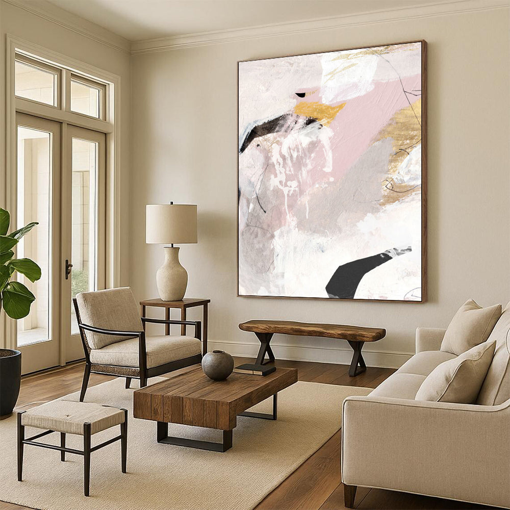 Pink - Gold Abstract Composition Painting for Feminine - Styled Boutiques HENG211