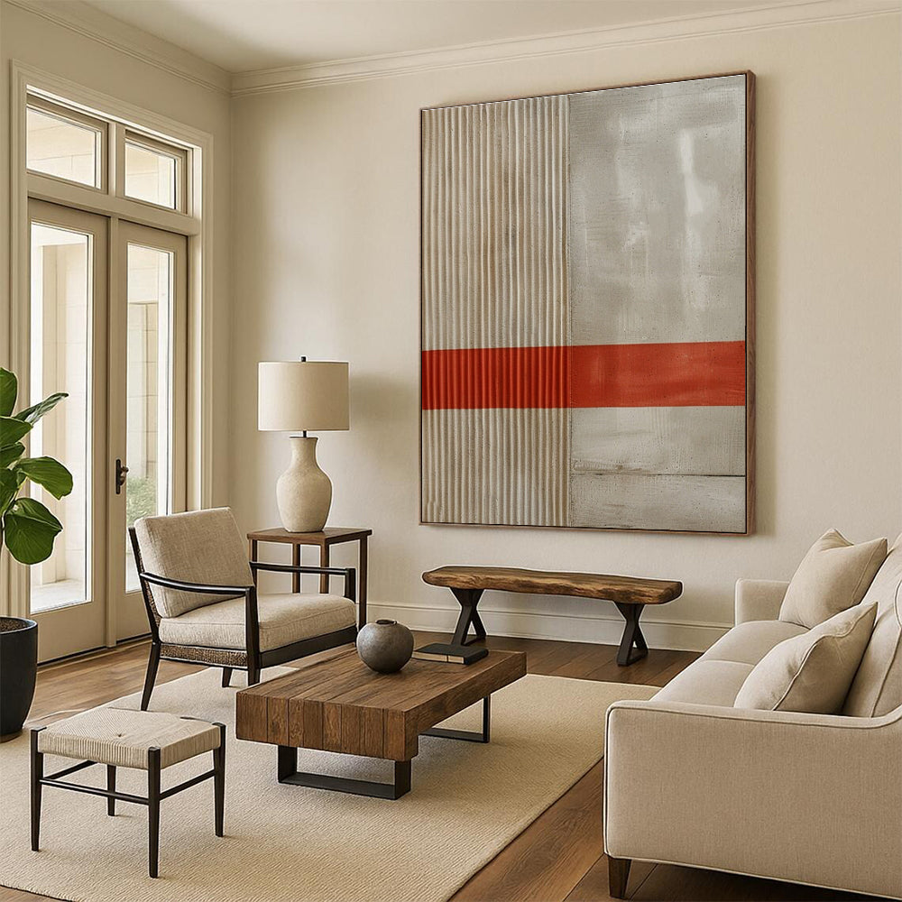 Minimalist Stripe Abstract Painting for Scandinavian - Style Interiors HENG007