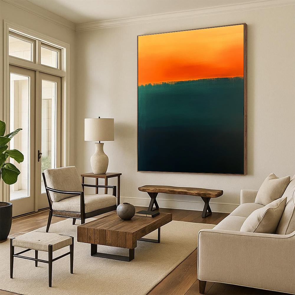 Dark Green and Orange Horizon Abstract Painting with Subtle Drama WINK223
