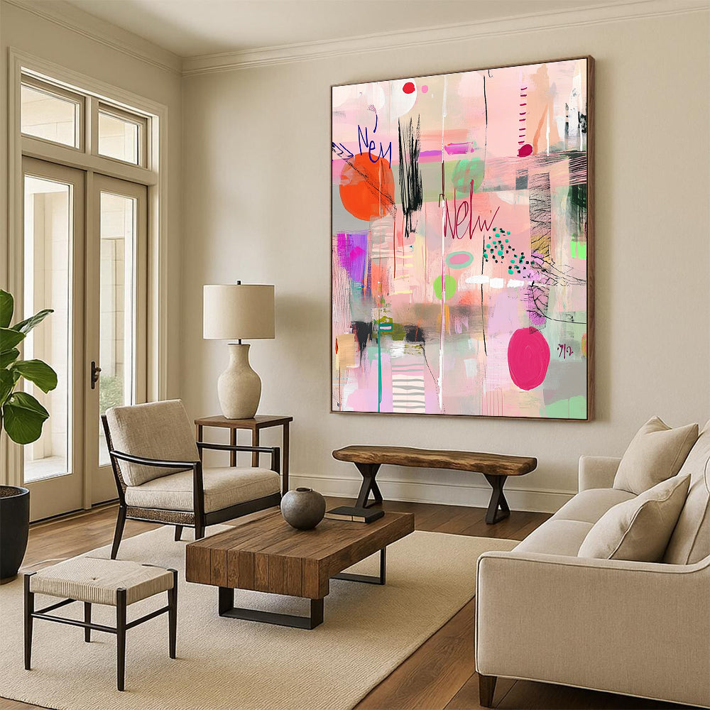 Pastel - Colored Abstract Collage Painting for Bohemian - Styled Cafes GAB1121