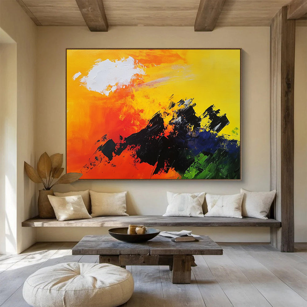Bold Color Mountain Silhouette with Vivid Sky Abstract Painting ABS342