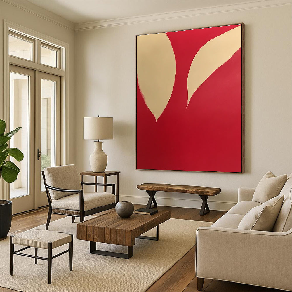 Red and Beige Shapes Minimalist Abstract Painting GAB0254