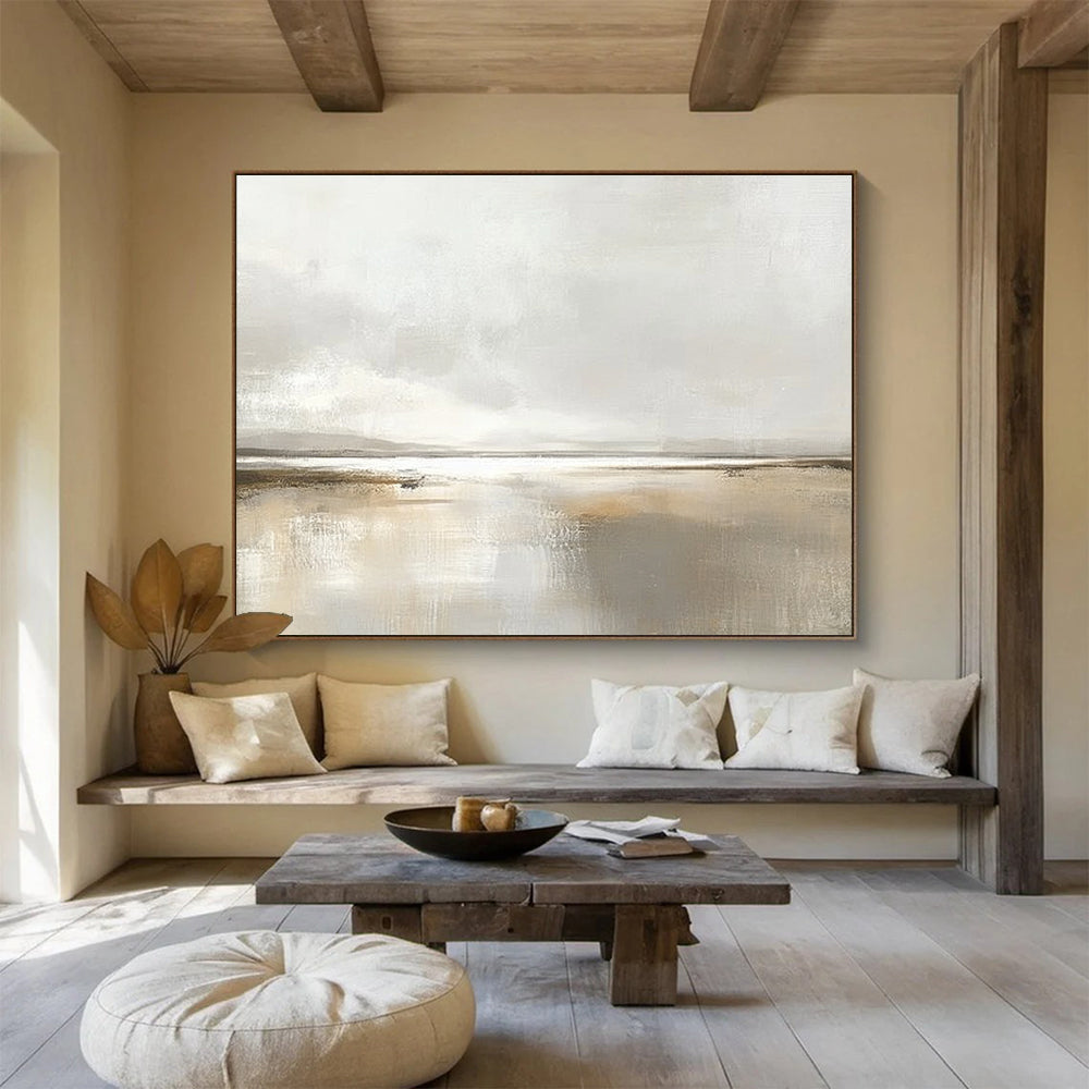 Minimalist Monochrome Lake Abstract Painting with a Hazy Atmosphere ABS225