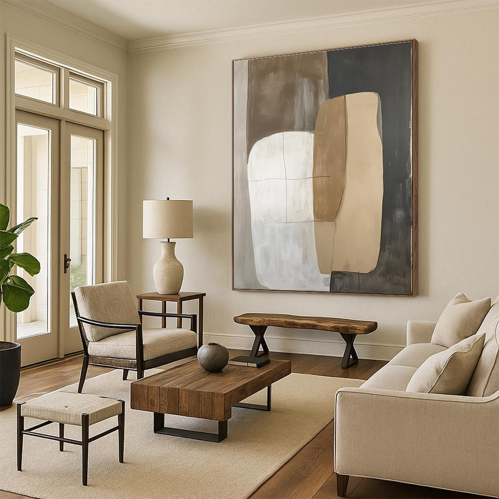 Neutral Color - Block Abstract Painting for Serene - Themed Living Rooms GAB0968