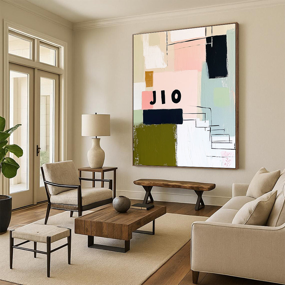 Colorful Geometric Collage Abstract Painting of Playful Diversity GAB0209