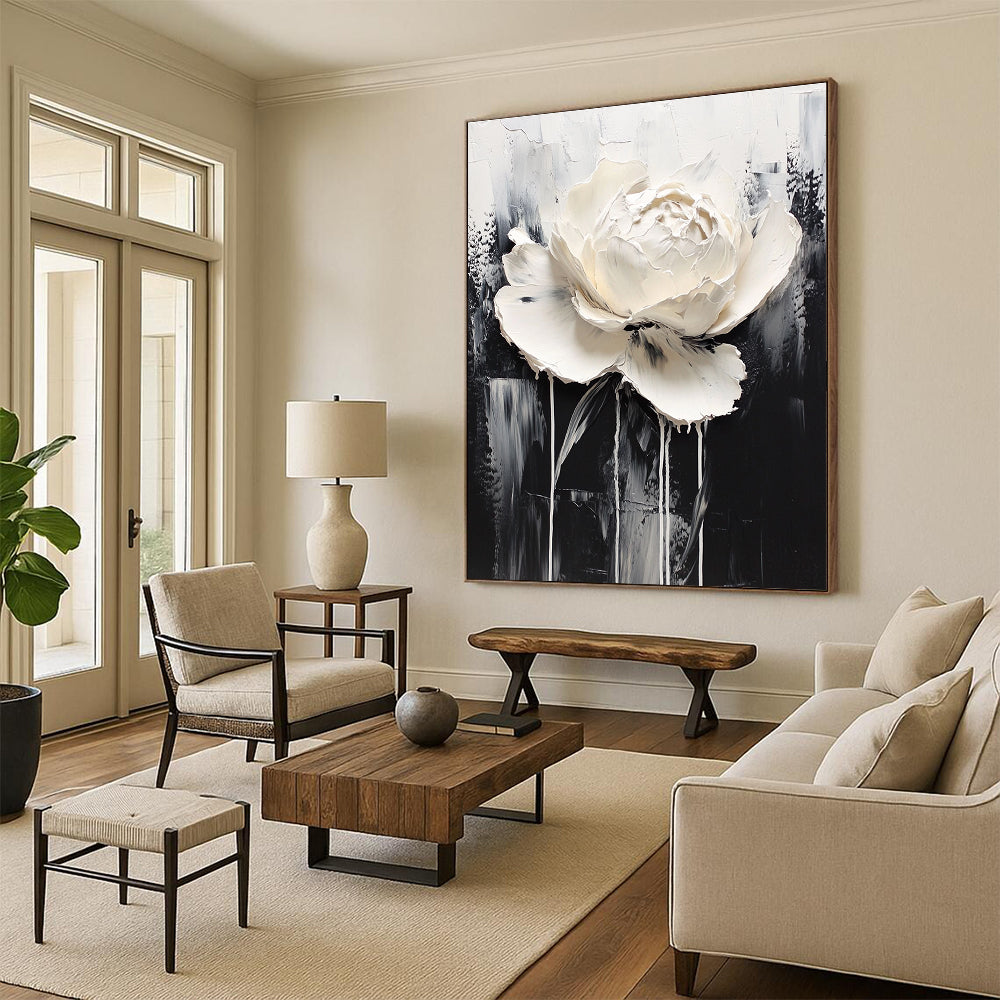 Dramatic White Bloom Abstract Painting for Art - Centric Hallways GAB1002