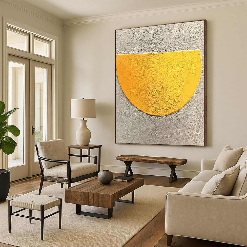 Yellow Semi - circle Bold Abstract Painting for Vibrant Interiors GAB1504