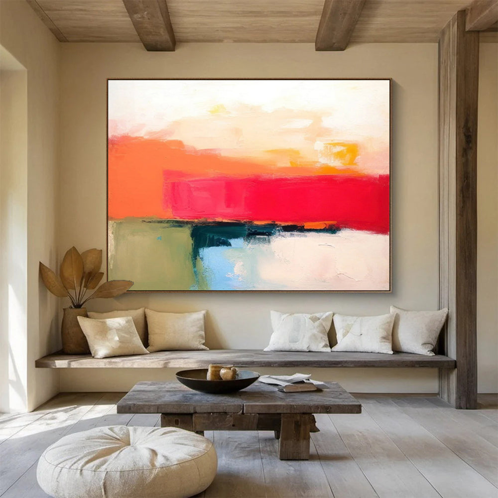 Bold Color Block Abstract Painting for Energetic Interiors YHT055