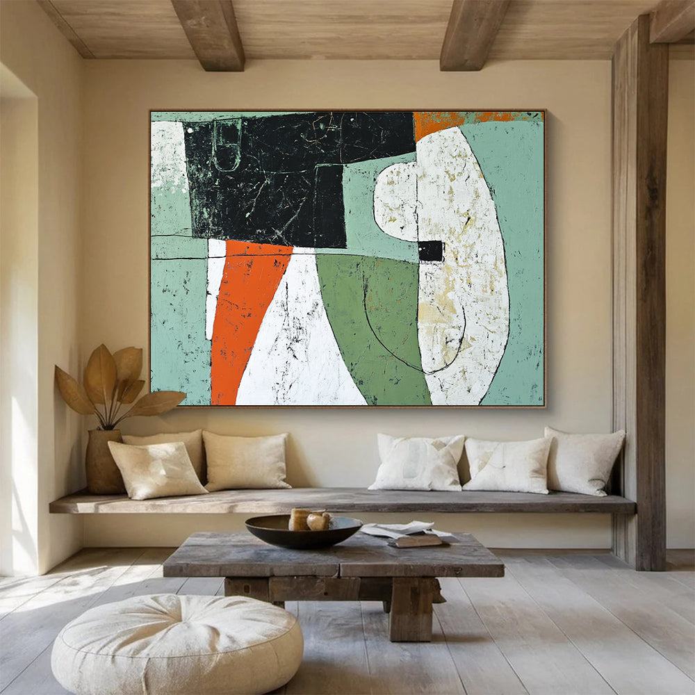 Green and Orange Abstract Shapes with Textured Surfaces Abstract Painting ABS357
