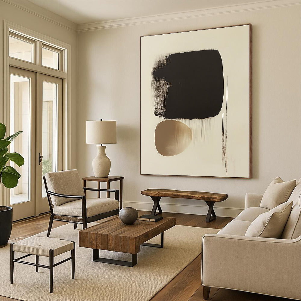 Black and Beige Forms Abstract Painting with Subtle Dynamics WINK171