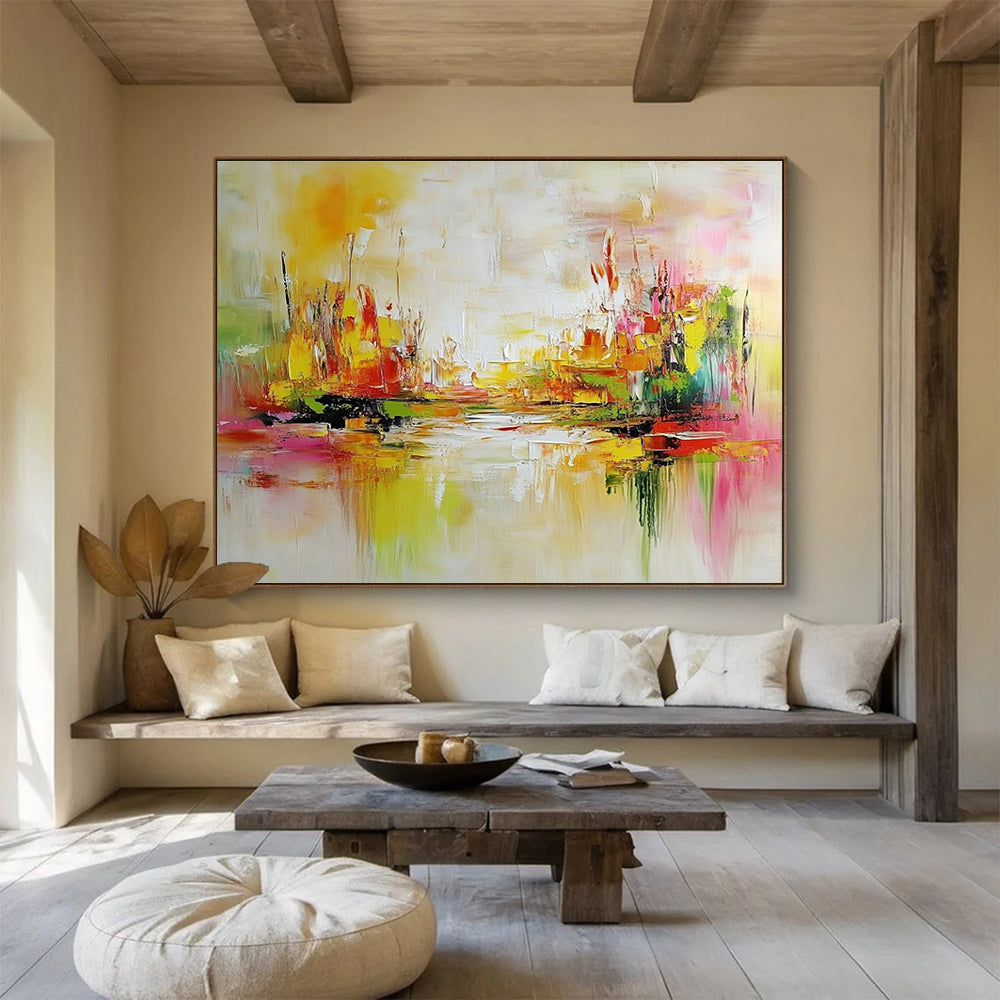 Colorful Cityscape Abstract Painting with Vibrant Energy ABS297