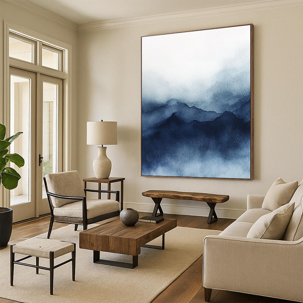 Blue Watercolor Mountain Silhouette Abstract Painting for Nature - Inspired Bedrooms GAB0981