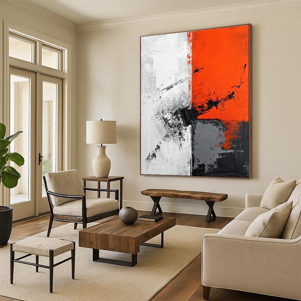 High - Contrast Geometric Abstract Painting for Corporate Boardrooms GAB0878