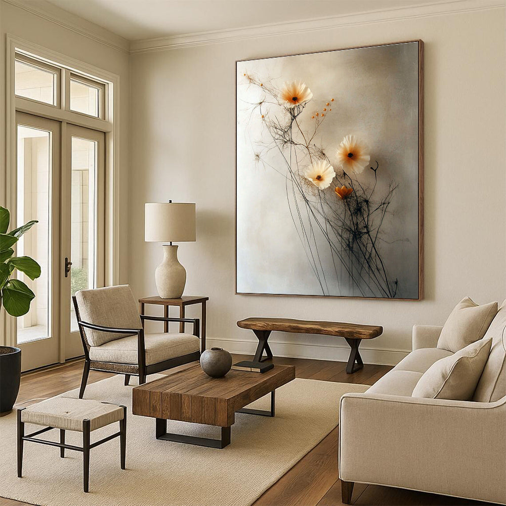 Delicate Flower Arrangement Abstract Painting for Minimalist Bedroom Decor GAB1272