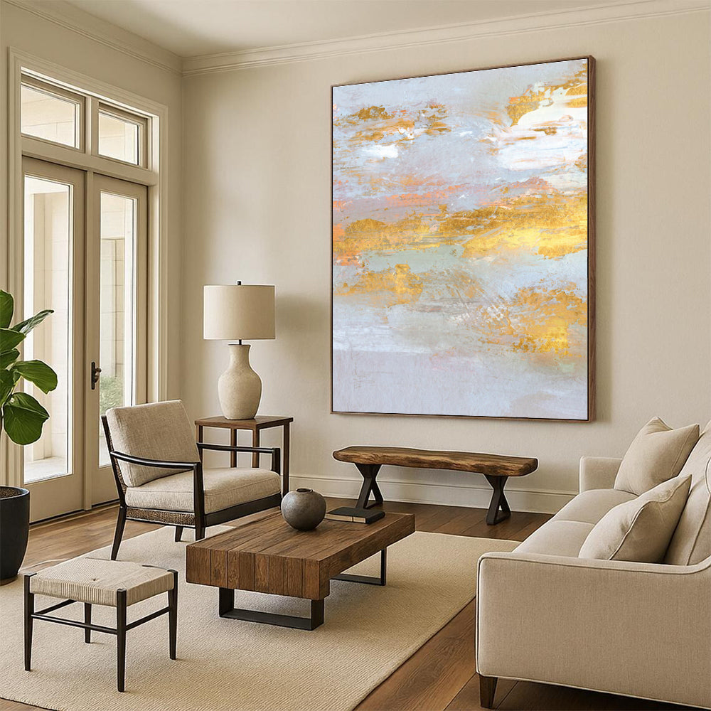 Gold - Accented Abstract Landscape Painting for Luxury Home Entrances HENG159