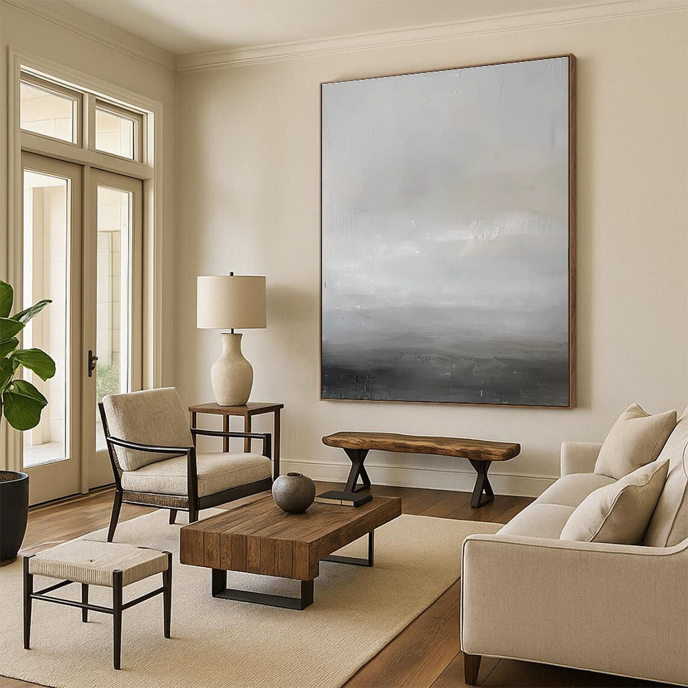 Minimalist Gray Abstract Painting for Zen - Inspired Offices HENG064