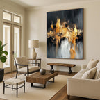 Black Gold Abstract Cityscape Painting with Metallic Highlights WINK643