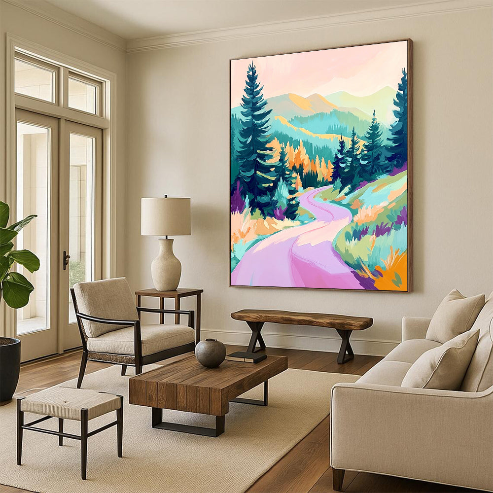 Pastel Mountain Path Painting of Dreamy Exploration GAB0154